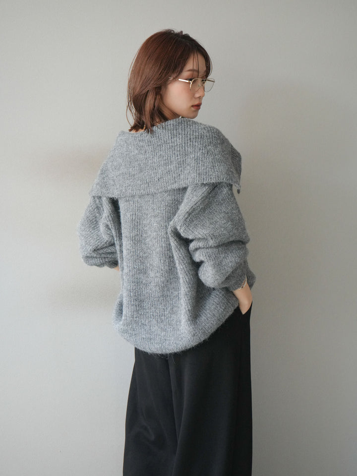 [予約]襟付きボタンオーバーニットカーディガン/gray