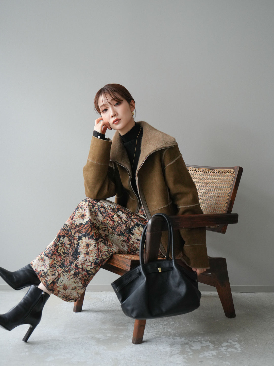 [予約]スタンドカラームートンZIPジャケット/khaki