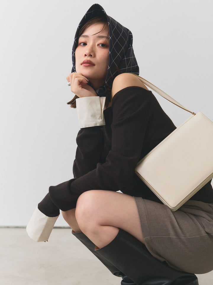 【Allure】[SET]シャツカフスフロントスリットニットプルオーバー+シャツカフスフロントスリットニットプルオーバー(2set)