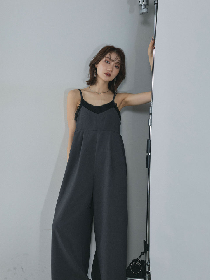 [予約]レースキャミオールインワン/charcoal