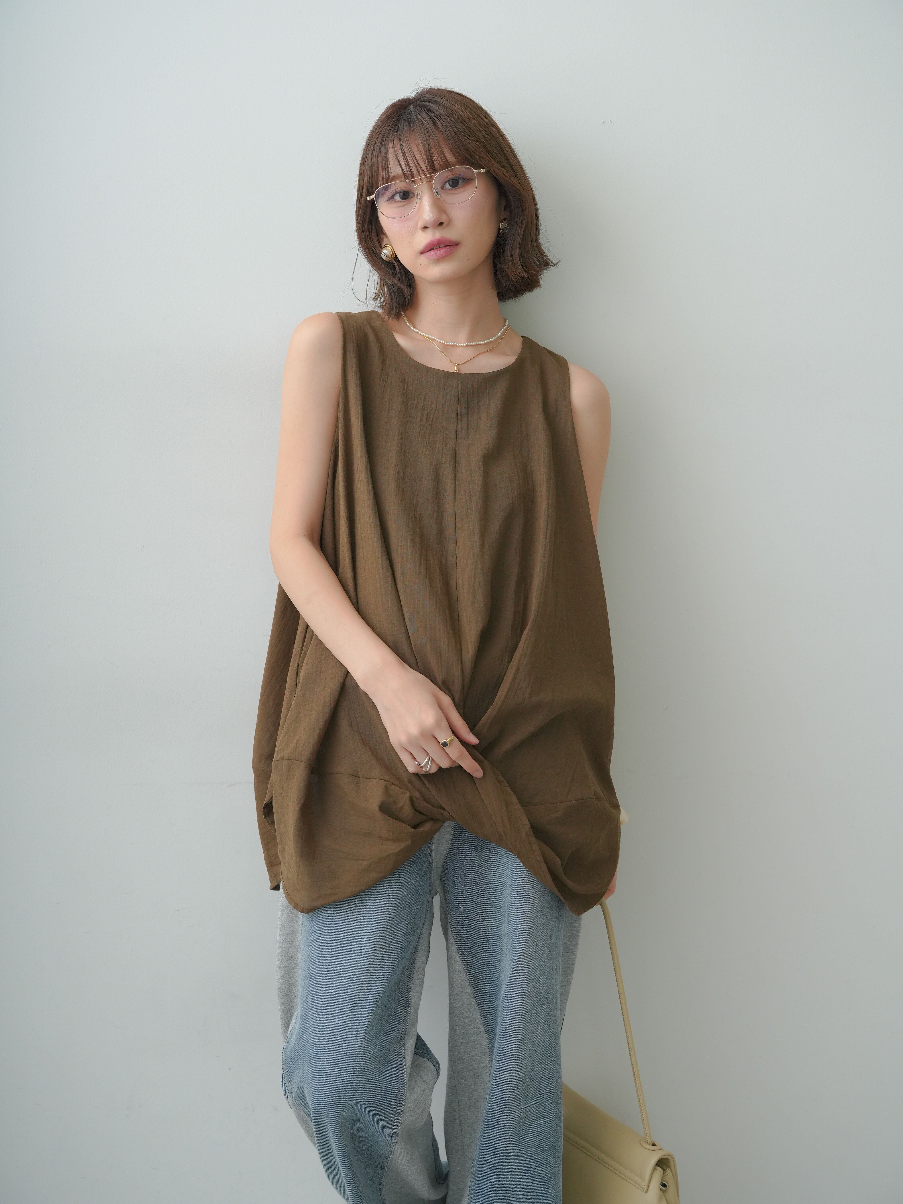 BRUNELLO CUCINELLI 装飾 ノースリーブ レイヤードチュニック 予約]シアークロスレイヤードノースリチュニック/khaki – Lumier