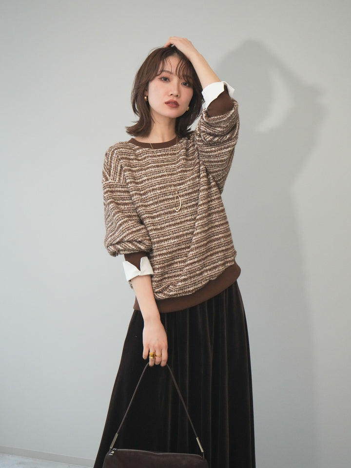[予約]MIXツイードライクカフスドッキングプルオーバー/brown