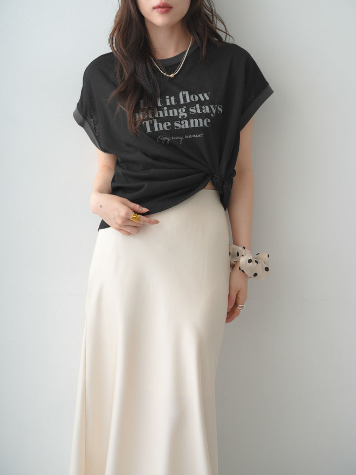 [SET]シアースラブバイカラーフレンチTEE+レースヘムサテンIラインスカート(2set)