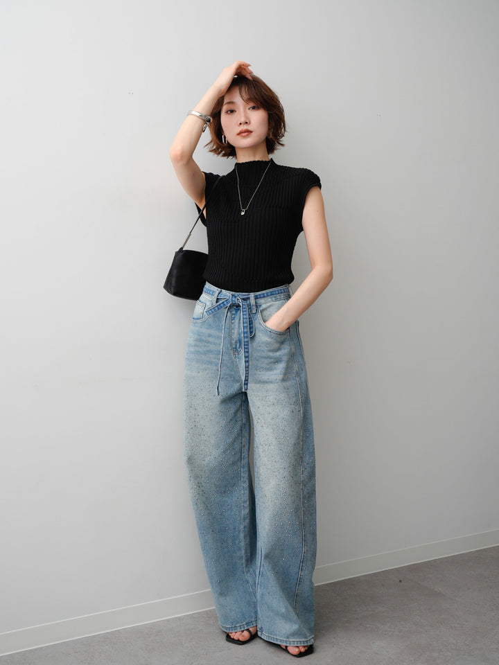 [予約]モードラインリブフレンチニットトップス/black