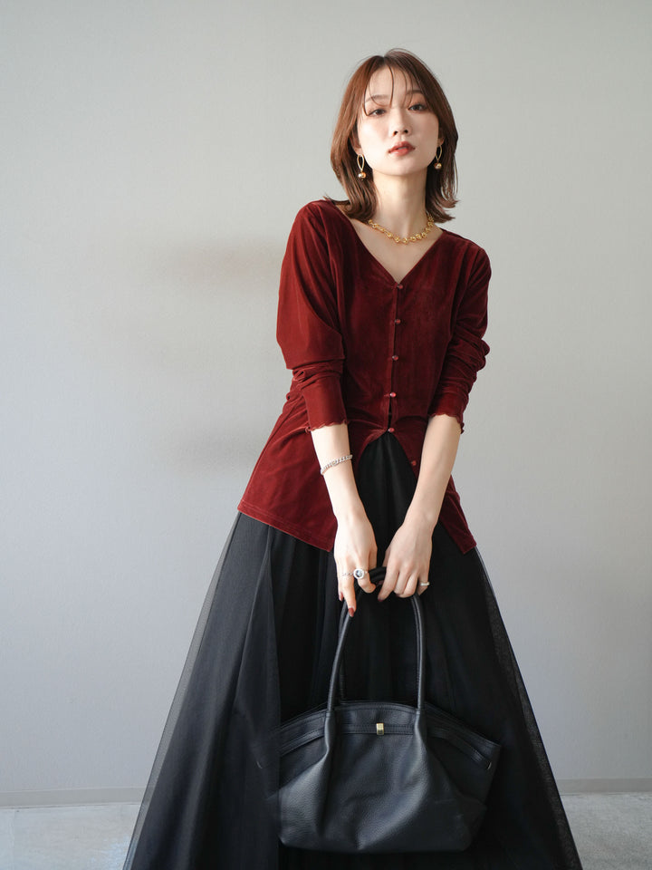[予約]ベロアカーディガン/bordeaux