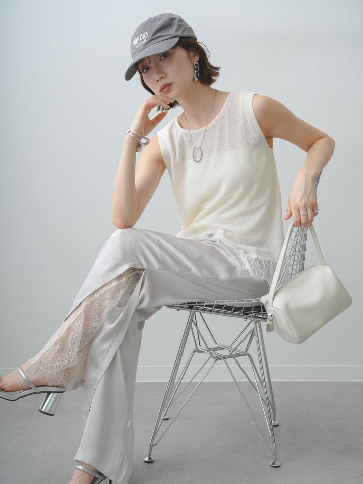 [予約]レースドッキングノースリニットトップス/ivory