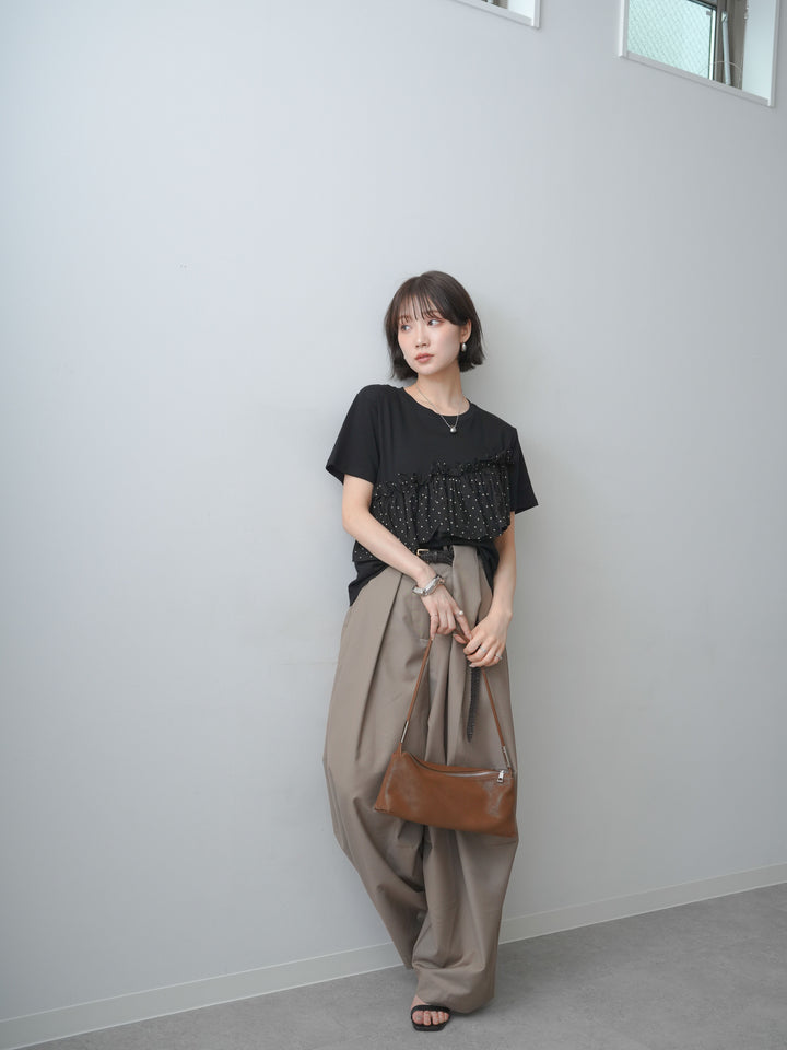 [SET]ドットギャザーフリルデザインTEE+選べるアクセセット(2set)