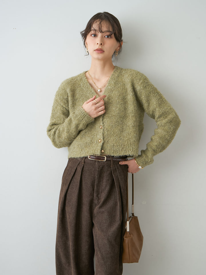 [SET]ゴールドボタンクロップニットカーディガン+選べるアクセセット(2set)