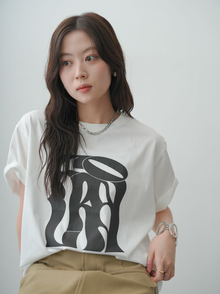 [SET]クールタッチアートロゴオーバーTEE+クレープデシンフラップ付きストレートスカート(2set)
