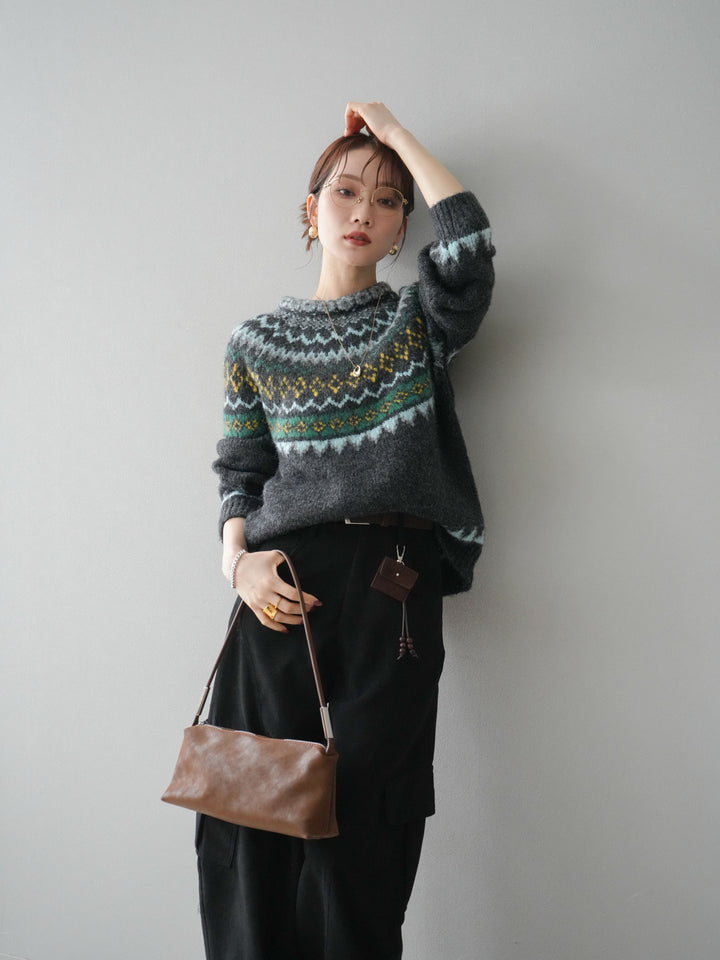 [予約]ウールタッチ求心柄オーバーニットプルオーバー/gray