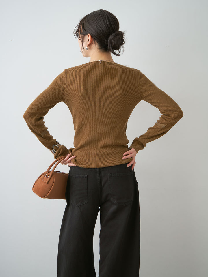 [予約]クラッシュデザインニットトップス/beige