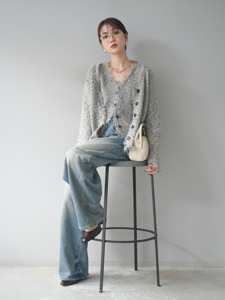 [予約]ネップフリンジニットカーディガン/khaki