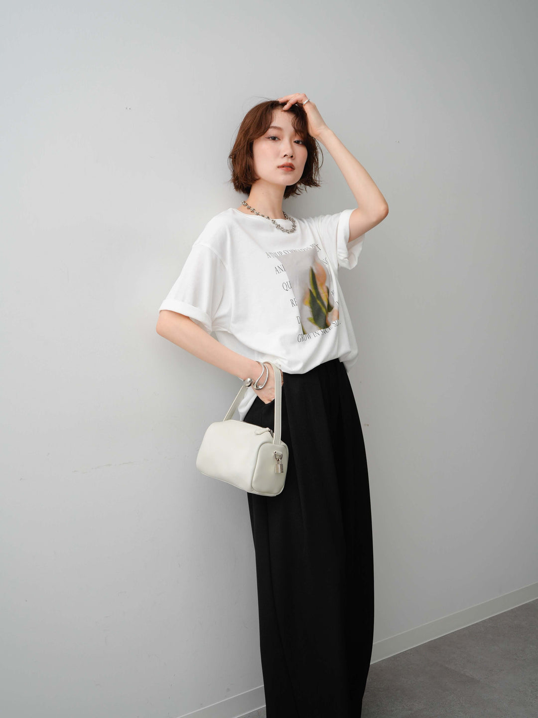 [SET]フラワーフォトTEE+ベルトループデザインワイドパンツ(2set)