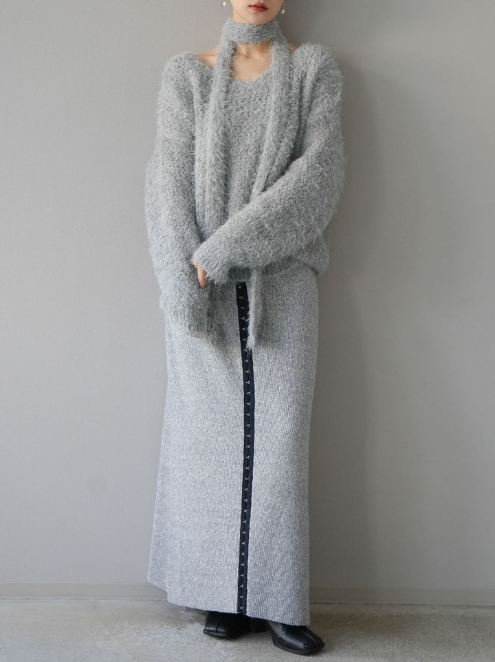 [預訂] 鉤花多向針織半身裙/灰色