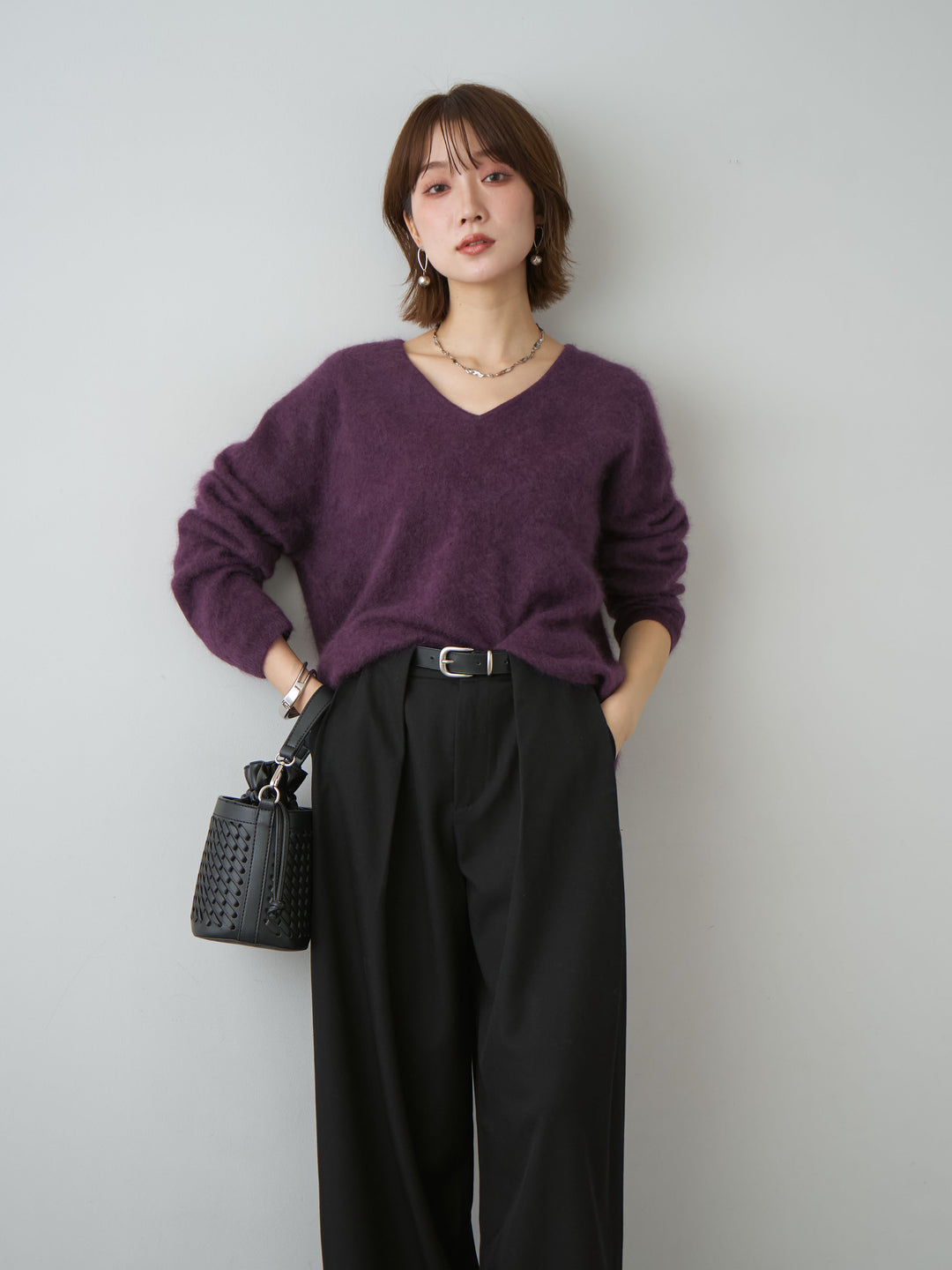 [SET]カシミア混フェザータッチVネックニットトップス+カシミア混フェザータッチVネックニットトップス(2set)