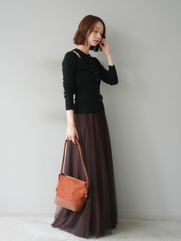 [予約]レイヤードデザインニットカーディガン/ブラック