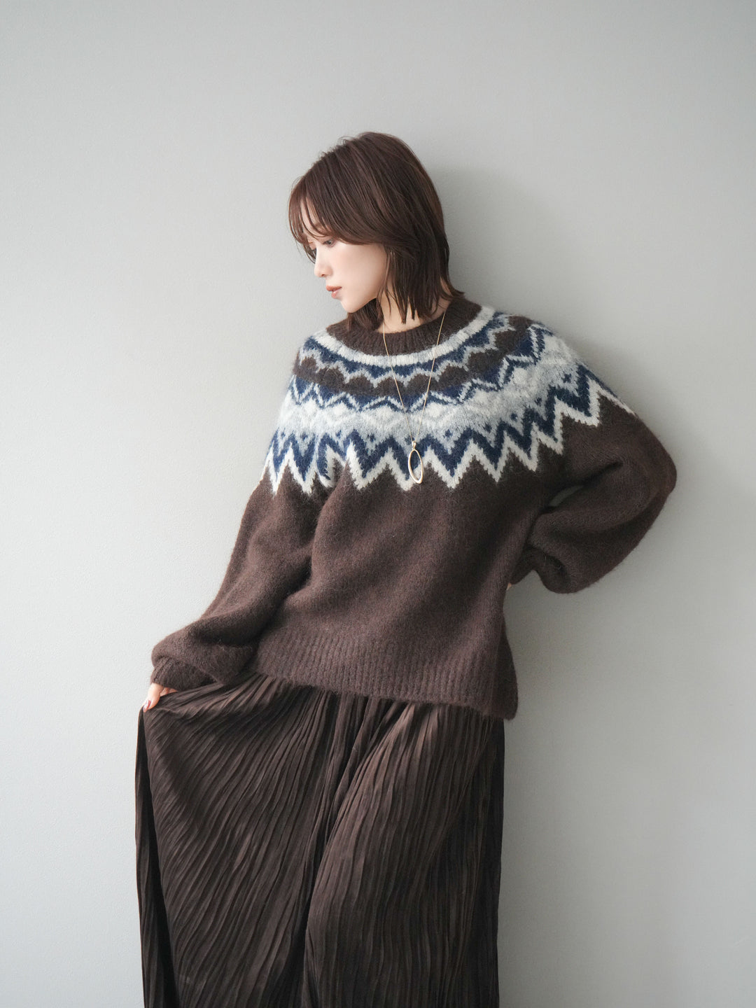 [予約]求心柄オーバーニットプルオーバー/brown