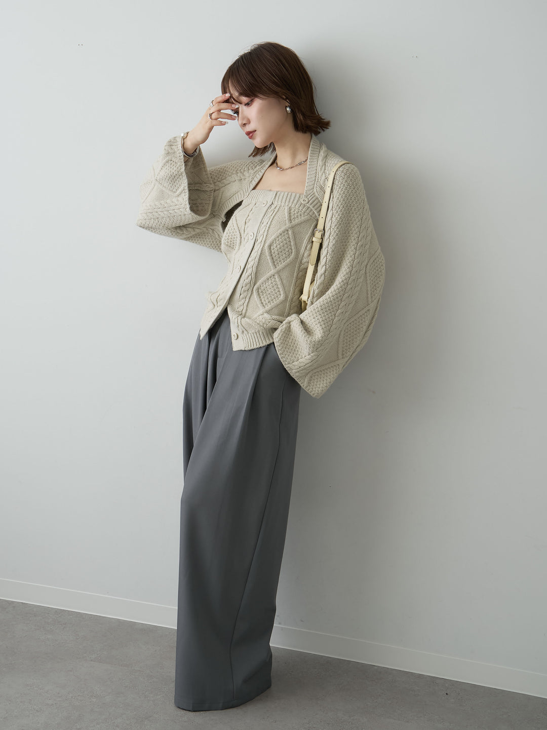[SET]ケーブルベアトップ＆ボレロSET UP(2SET)+ベルトループデザインワイドパンツ(2set)