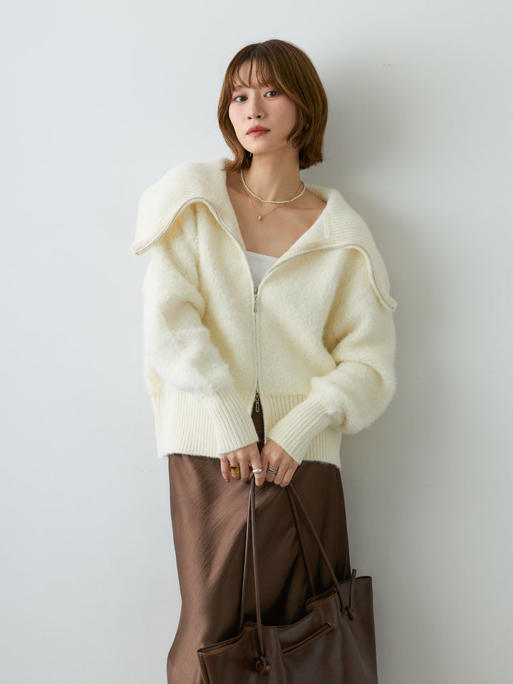 [SET]ビッグカラーシャギーニットブルゾン+選べるアクセセット(2set)