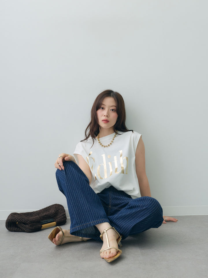 【預購】箔印logo無袖寬鬆T卹 / offwhite