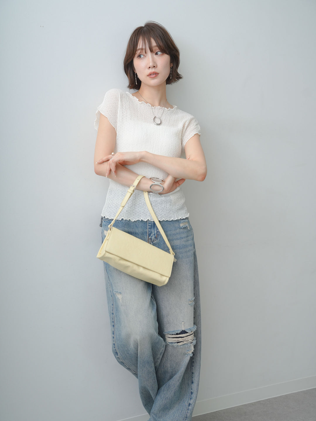 [予約]シャーリングシアーバックオープンフレンチトップス/ivory