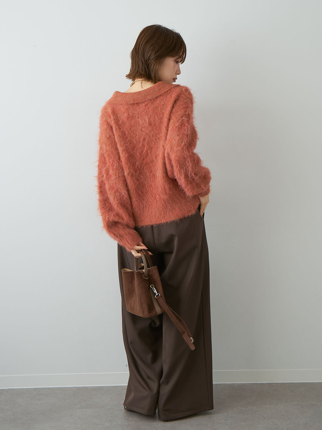 [SET]ヘンリーシャギーニットトップス+ツイルタックワイドパンツ(2set)