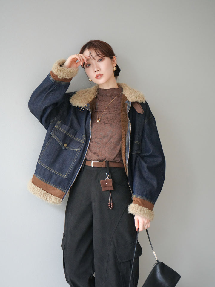 [予約]スタンドカラーファー×デニムジャケット/indigo