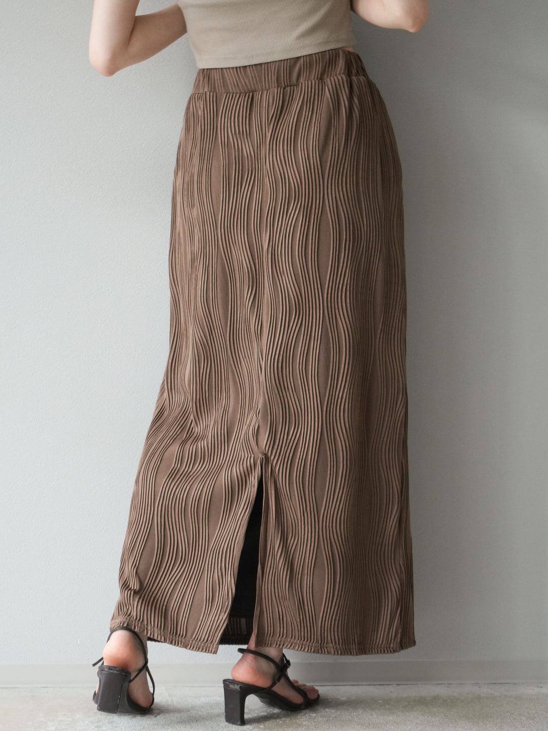 [予約]ウェーブパイピングタイトスカート/ブラウン