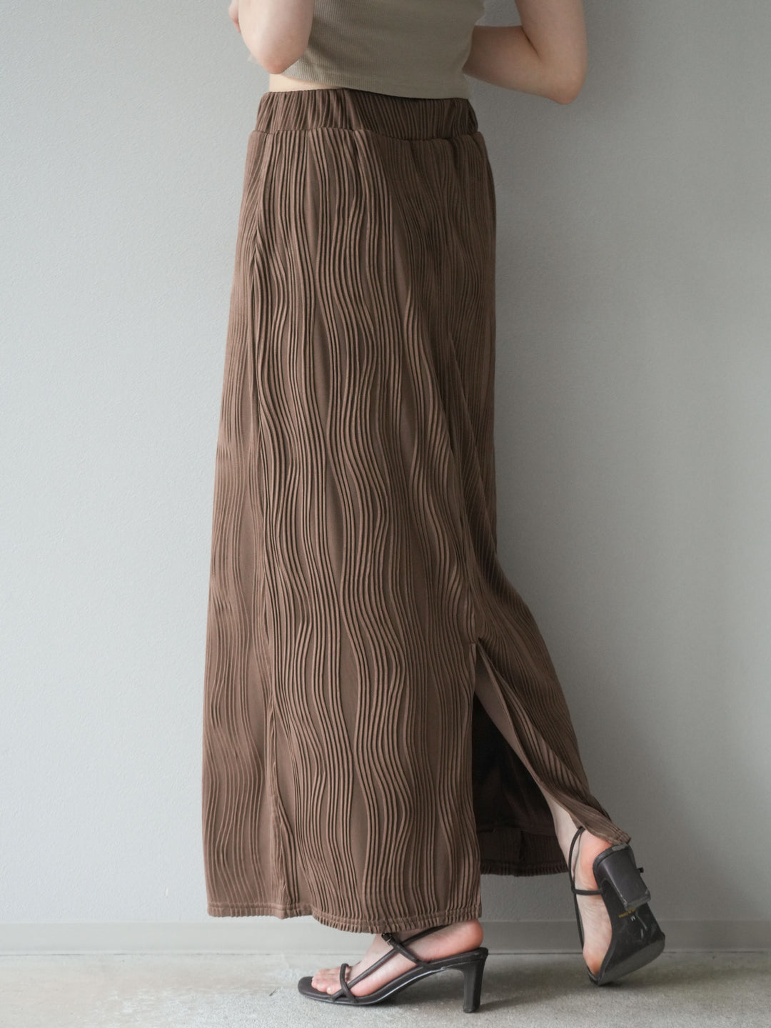 [予約]ウェーブパイピングタイトスカート/ブラウン