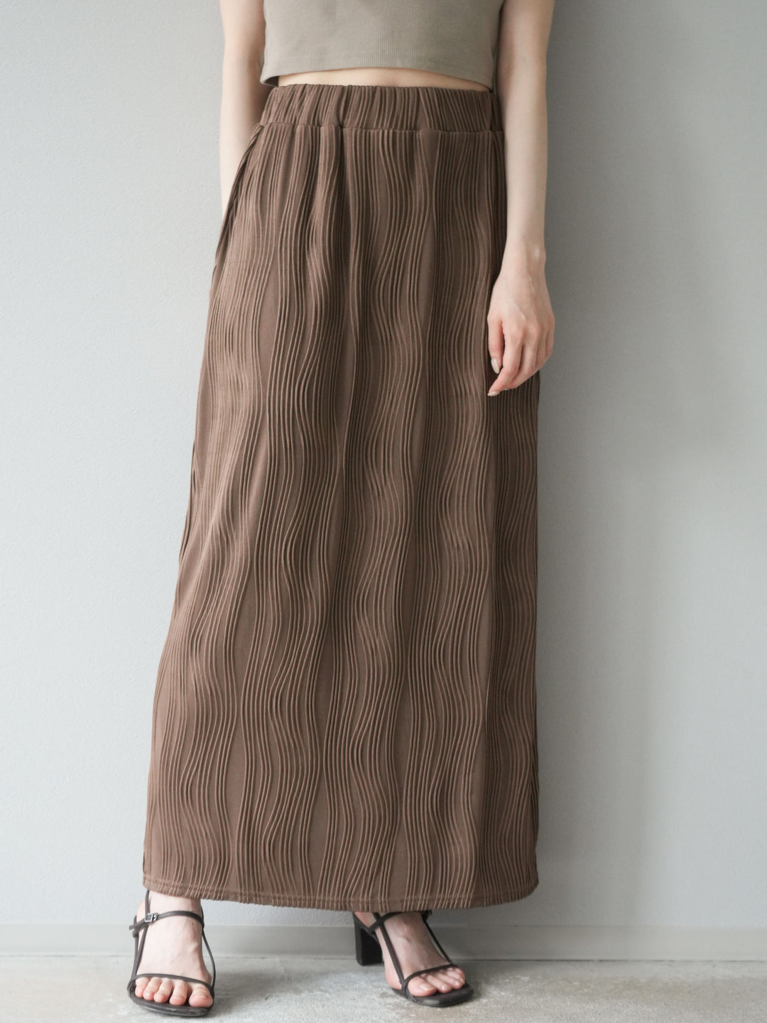 [予約]ウェーブパイピングタイトスカート/ブラウン