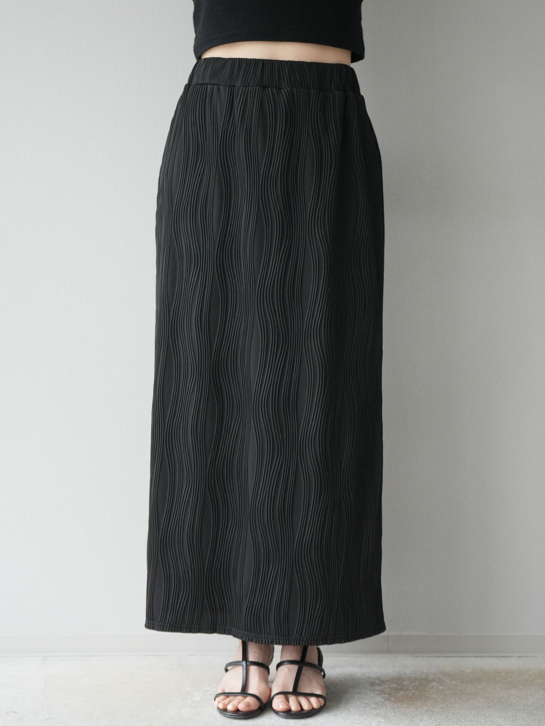 [予約]ウェーブパイピングタイトスカート/ブラック