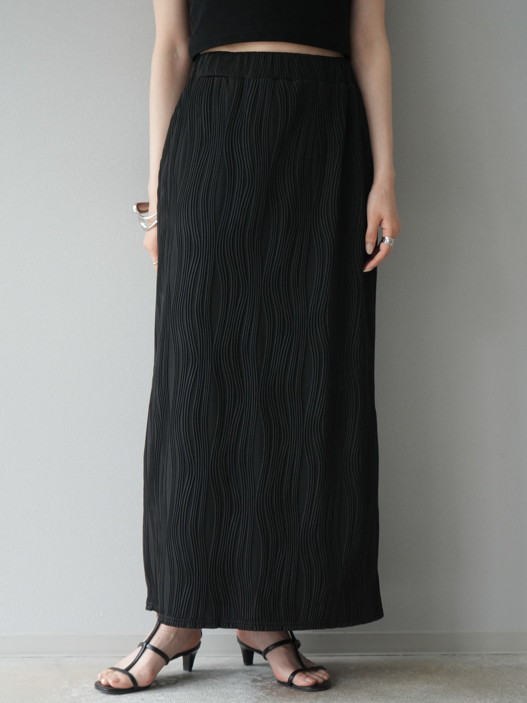 [予約]ウェーブパイピングタイトスカート/ブラック