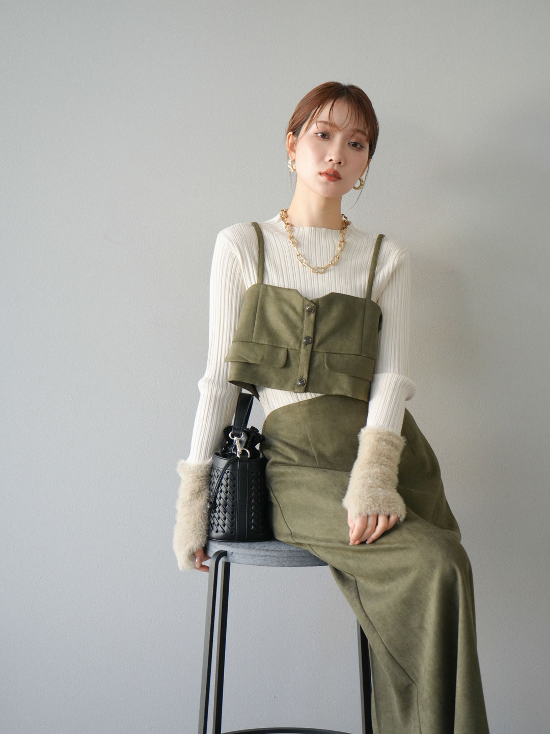 [SET]スウェードビスチェ+スウェードIラインスカート(2set)