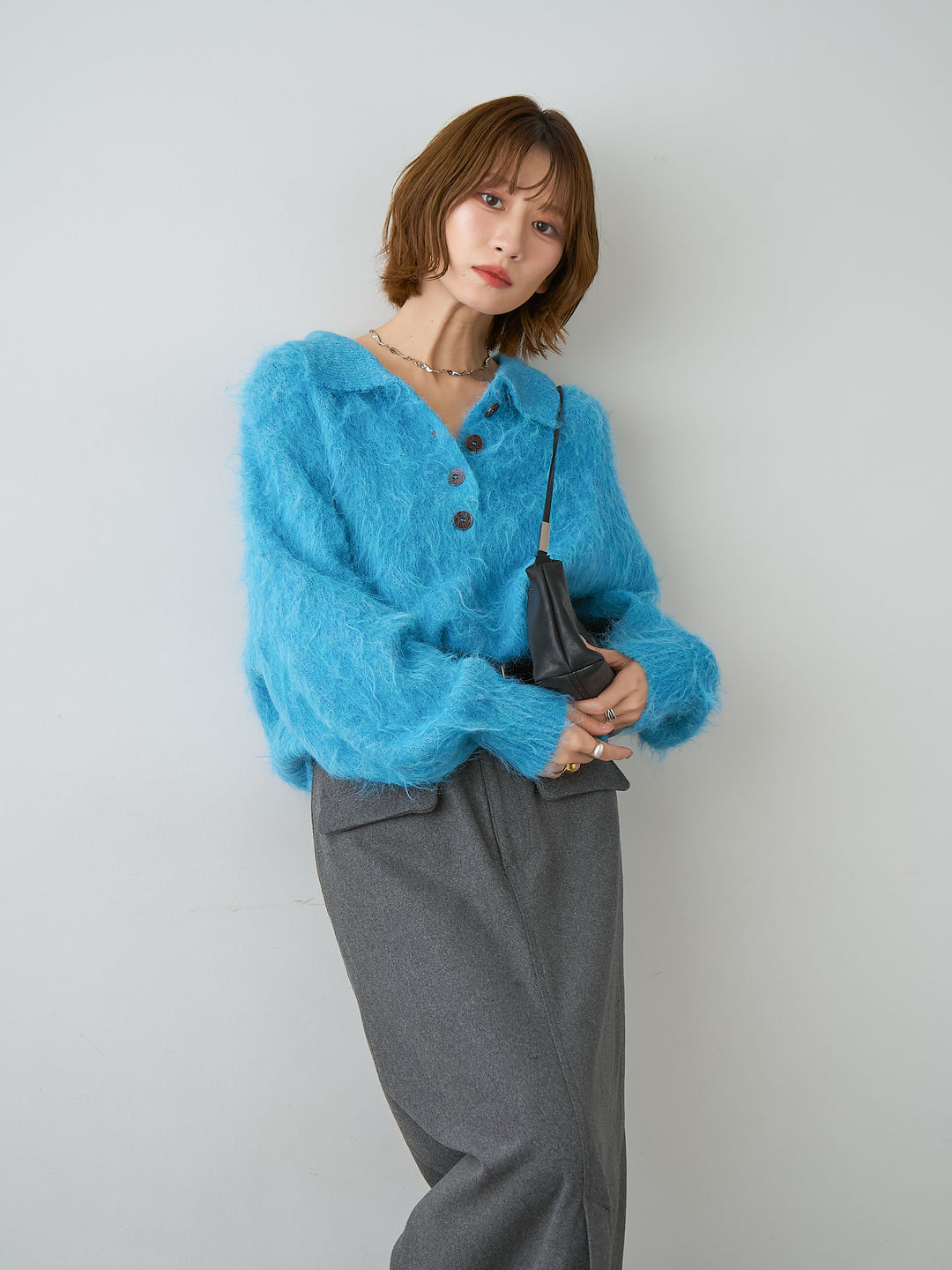 [SET]ヘンリーシャギーニットトップス+選べるアクセセット(2set)