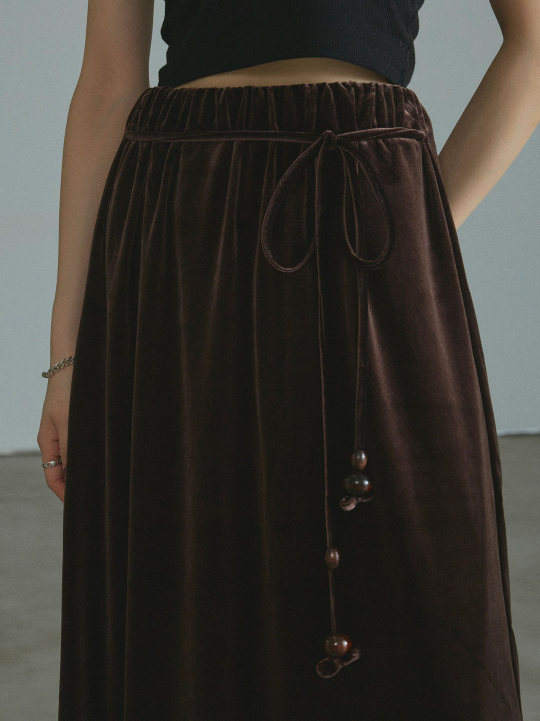 【Allure】[SET]ミックスシャギーループニットプルオーバー+ベロアナロースカート(2set)