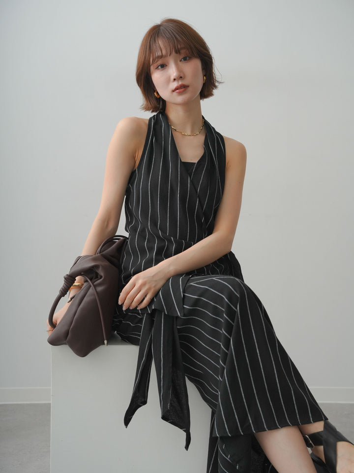 [予約]ストライプカシュクールジレ/black