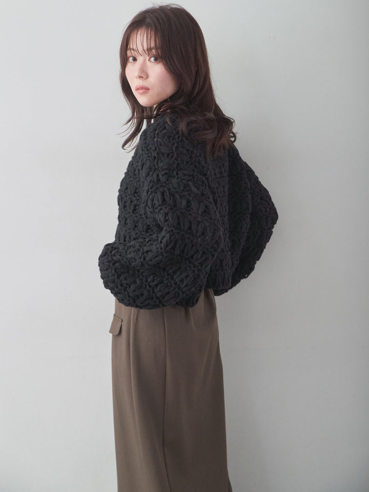[SET]ループクロップニットトップス+クレープデシンフラップ付きストレートスカート(2set)