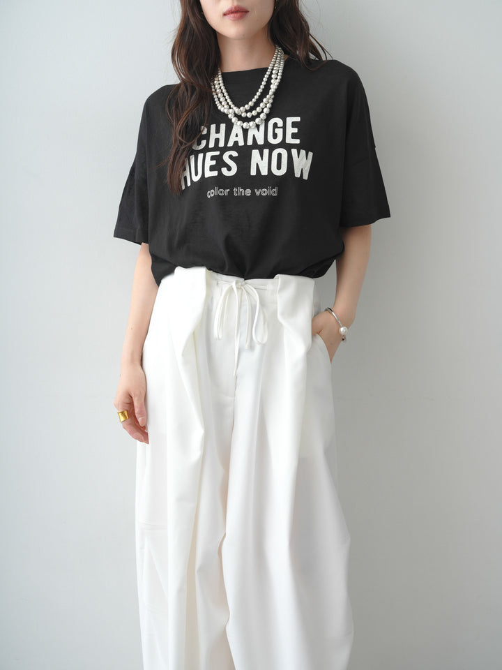 [SET]シアースラブロゴワイドTEE+ベルトループカーブタックワイドパンツ(2set)