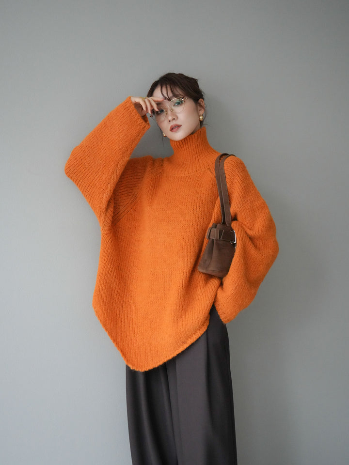 [予約]アシンメトリーハイネックニットプルオーバー/orange