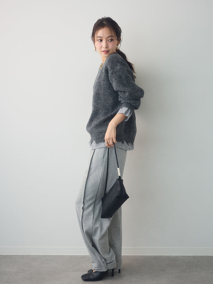 [SET]シャツレイヤードデザインモヘアプルオーバー+2WAYデザインスウェットパンツ(2set)