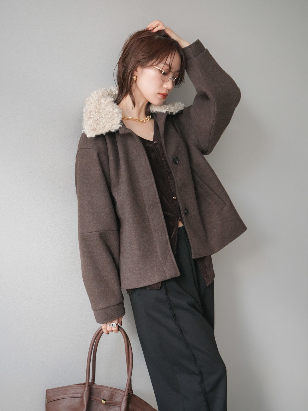 [予約]ロービングボアえりブルゾン/brown