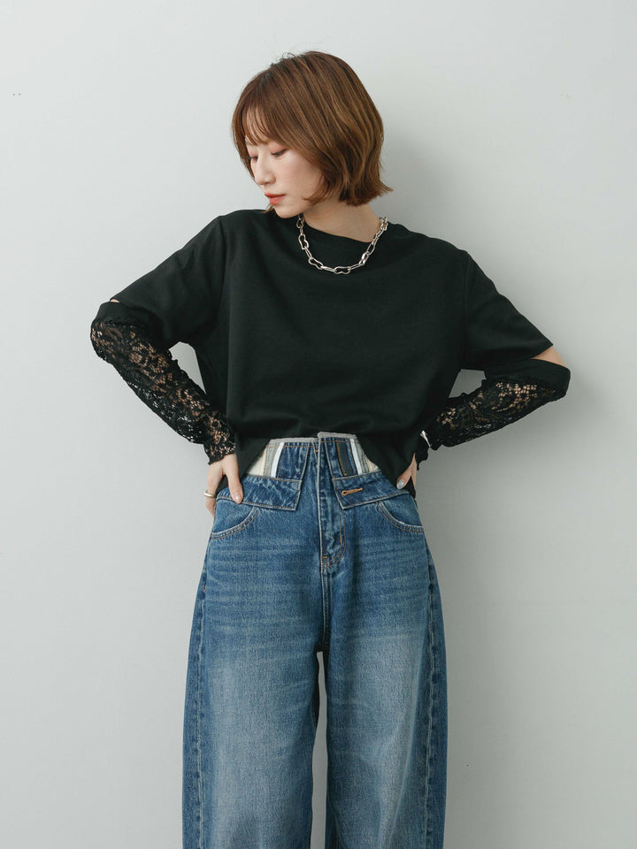 [予約]レーススリーブトップス/black