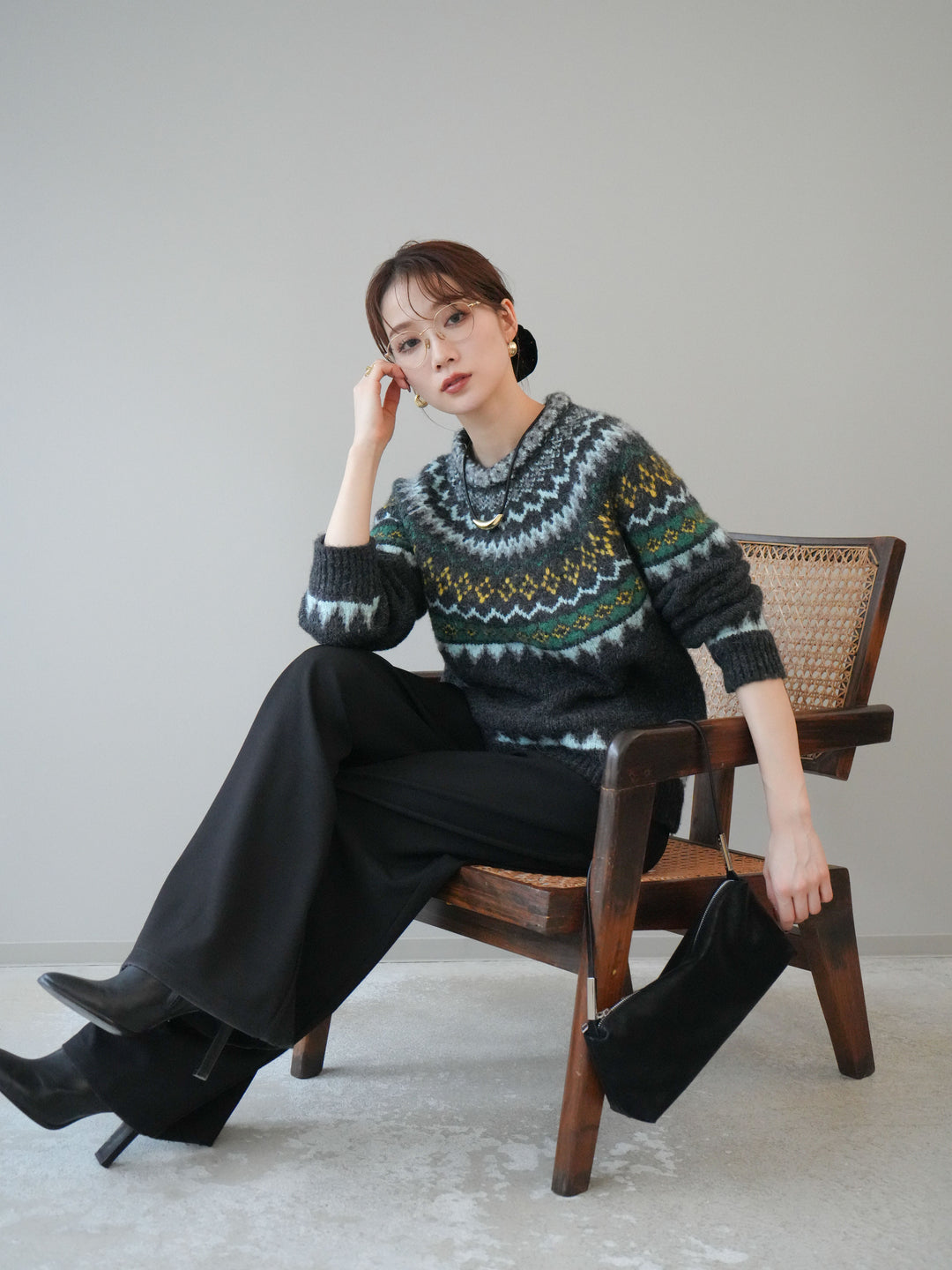 [予約]ウールタッチ求心柄オーバーニットプルオーバー/gray