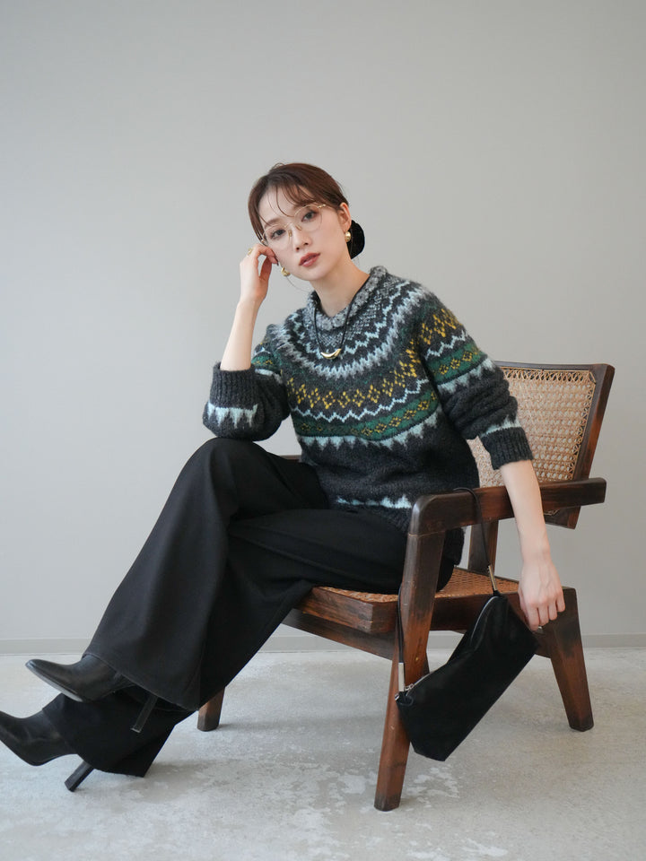 [予約]ウールタッチ求心柄オーバーニットプルオーバー/gray