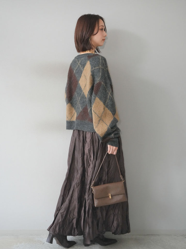 [予約]モヘアタッチアーガイルニットカーディガン/charcoal