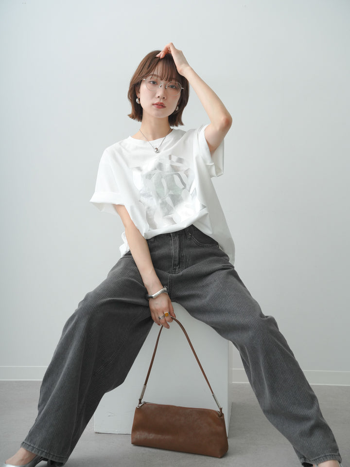 [SET]クールタッチアートロゴオーバーTEE+ニュアンスウォッシュカーブデニム(2set)