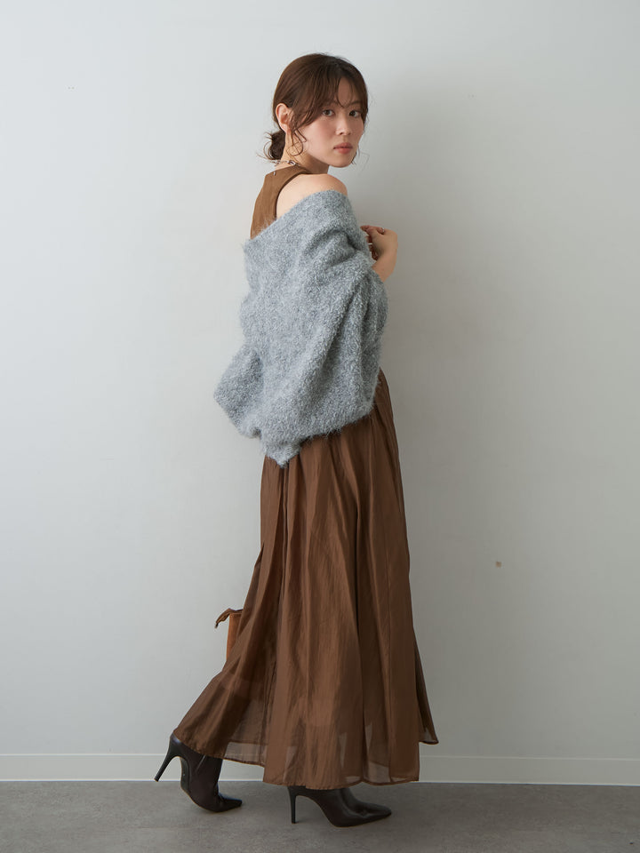 [予約]スウェードタッチ切り替えフレアワンピース/brown