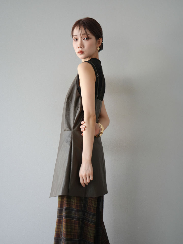[予約]レイヤードレザーキャミソールチュニック/ブラウン
