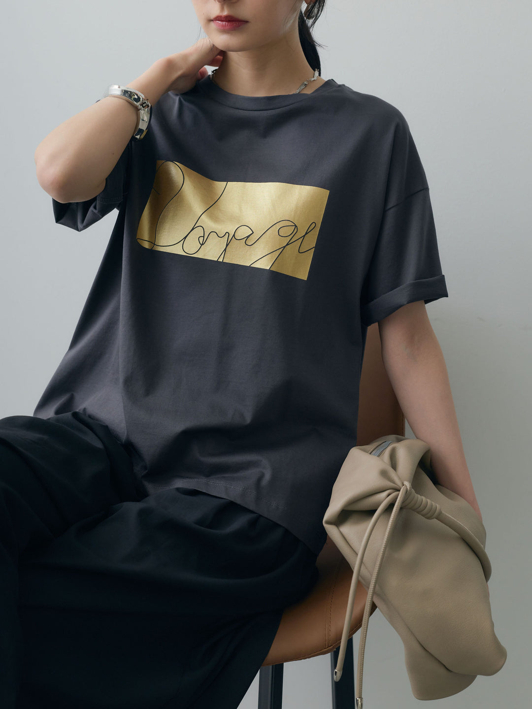 [予約]箔プリントボックスTEE/charcoal