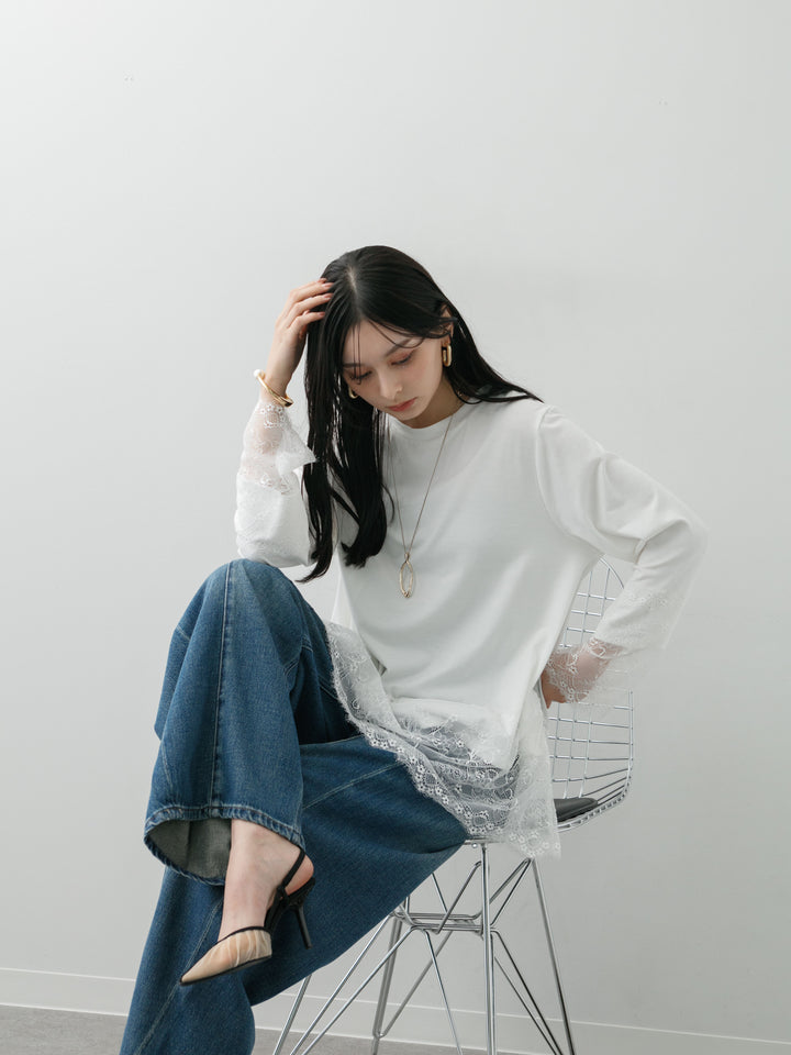 [SET]レーストリムロングTシャツ+選べるアクセセット(2set)